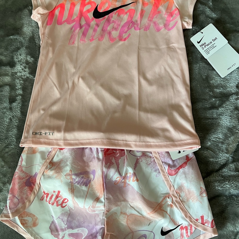 Nike Girls Pink Dri-FIT Tee & Shorts Set